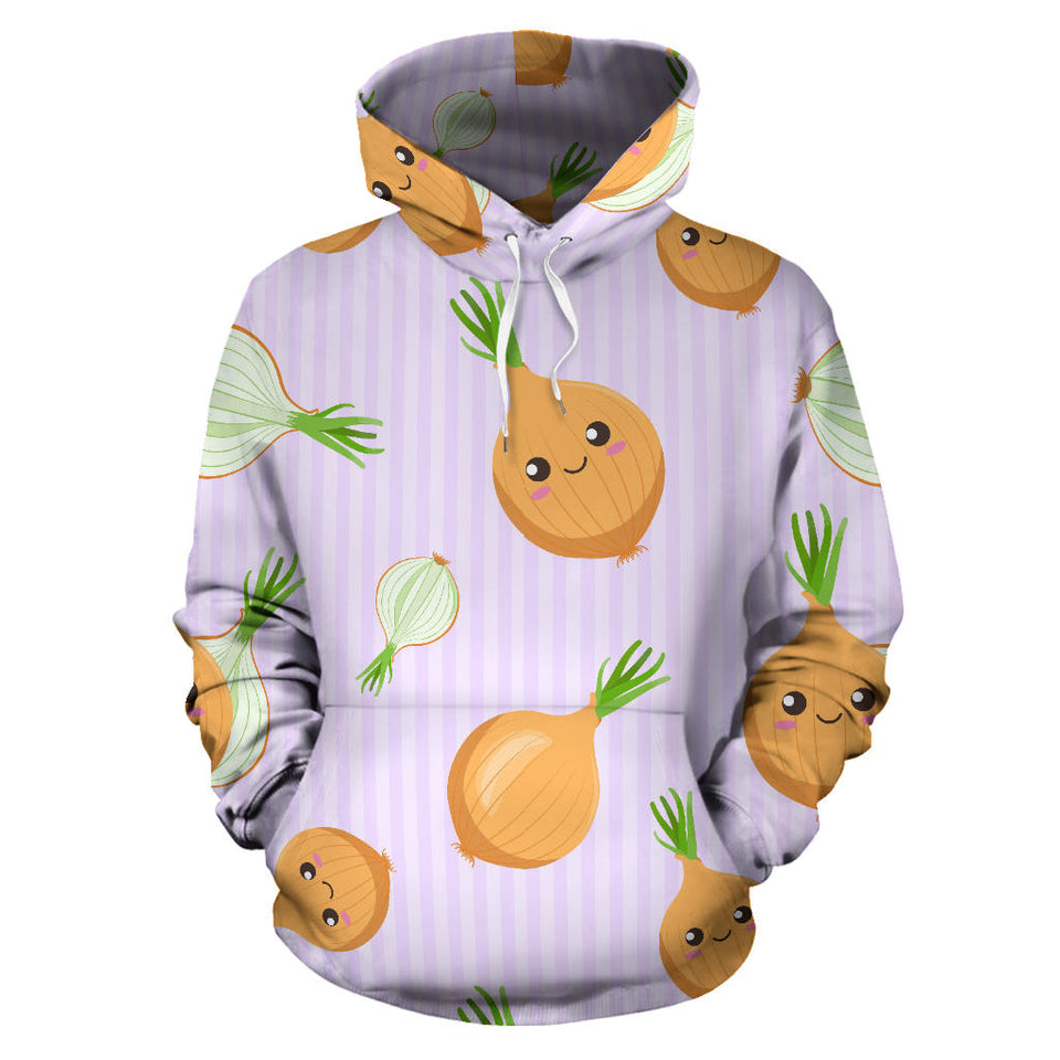Cute Onions Smiling Faces Purple Background Men Women Pullover Hoodie