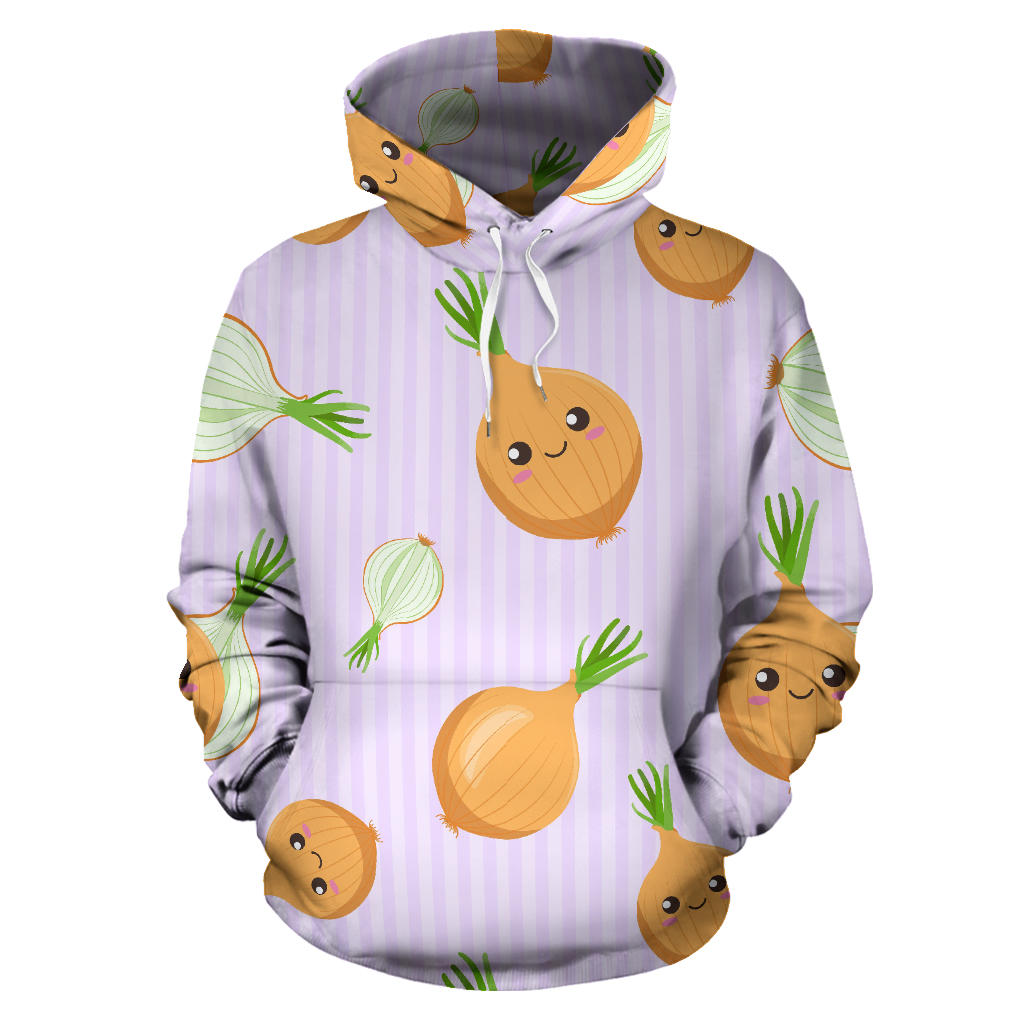Cute Onions Smiling Faces Purple Background Men Women Pullover Hoodie