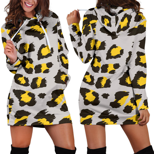 Gray Leopard Print Pattern Women'S Hoodie Dress