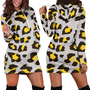 Gray Leopard Print Pattern Women'S Hoodie Dress