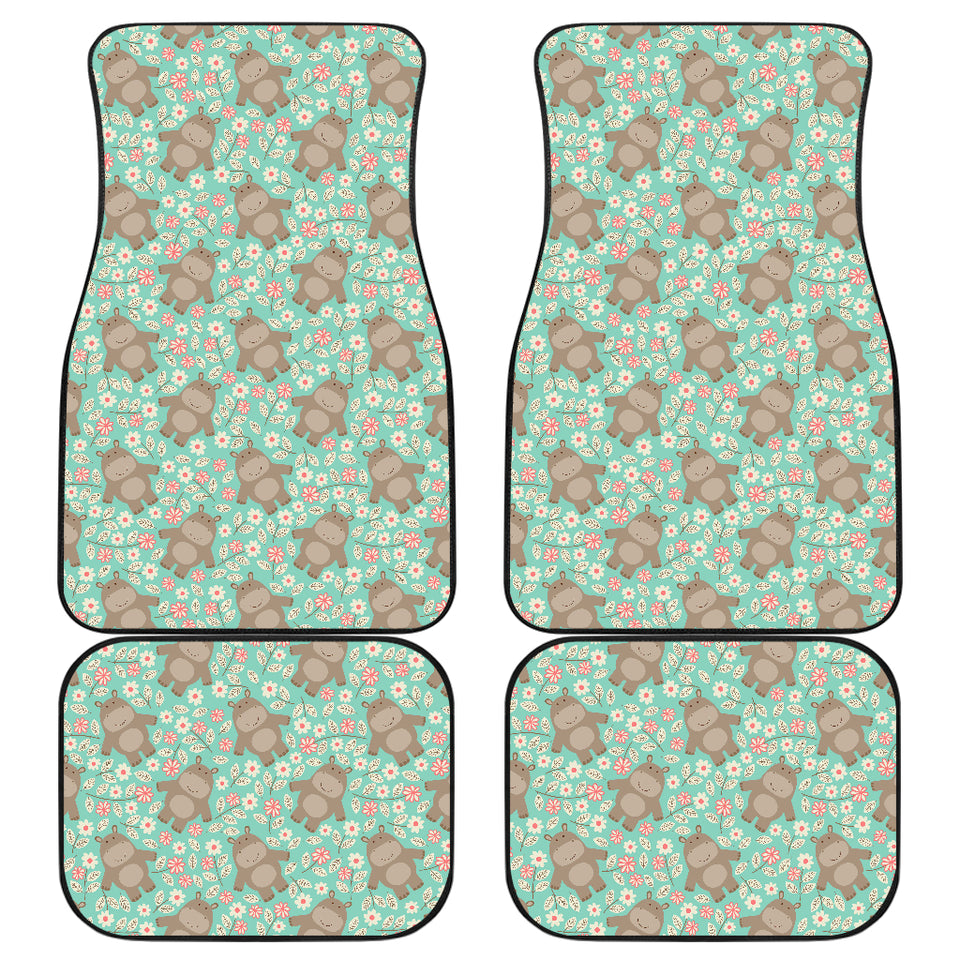 Hippopotamus Pattern Print Design 02 Front and Back Car Mats