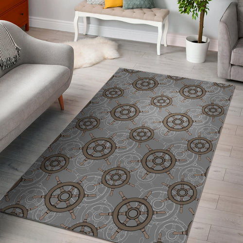 Nautical Wood Steering Wheel Pattern Area Rug