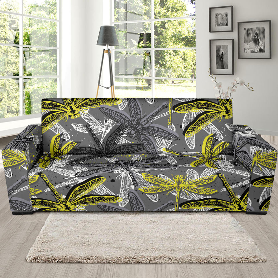 Hand Drawn Dragonfly Pattern Sofa Slipcover