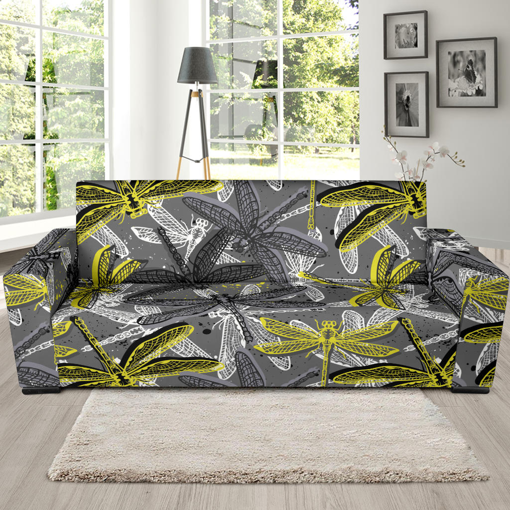 Hand Drawn Dragonfly Pattern Sofa Slipcover