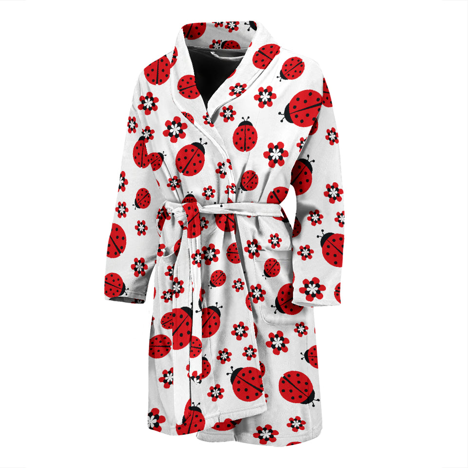 Ladybug Pattern Print Design 04 Men's Bathrobe