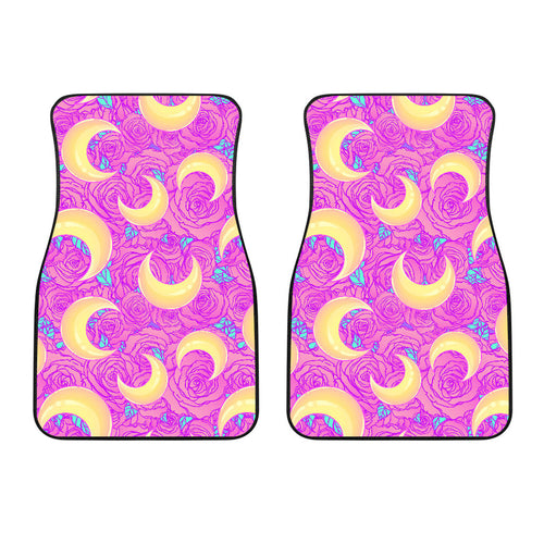Moon Pink Rose Background Front Car Mats