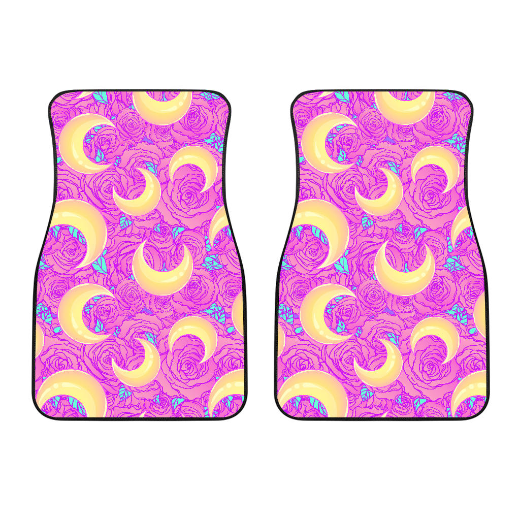 Moon Pink Rose Background Front Car Mats
