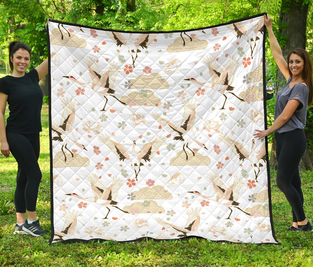 Beautiful Japanese Cranes Pattern Premium Quilt