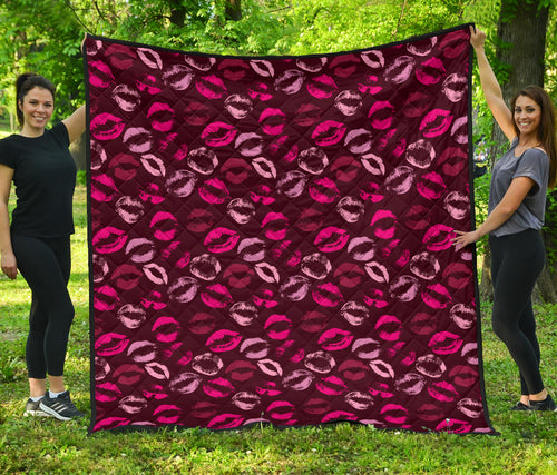 Lips Pattern Print Design 03 Premium Quilt