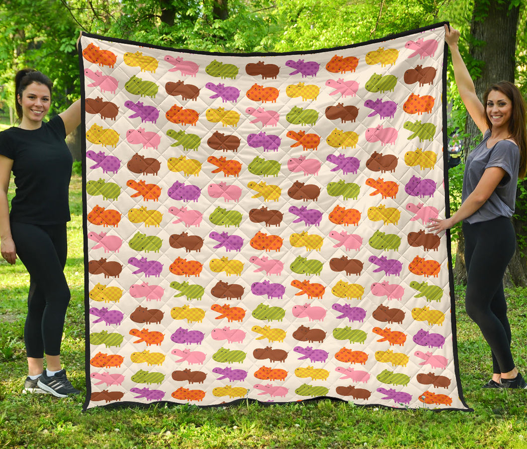 Hippopotamus Pattern Print Design 01 Premium Quilt