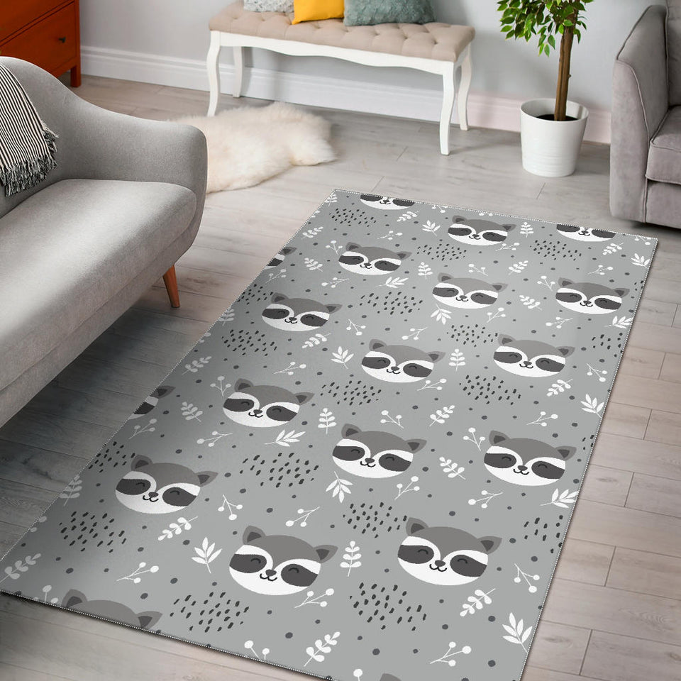 Cute Raccoons Leaves Dot Area Rug