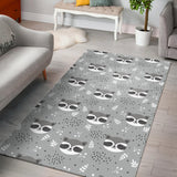 Cute Raccoons Leaves Dot Area Rug