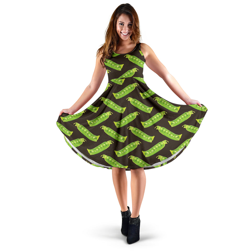 Green Peas Pattern Print Design 05 Sleeveless Midi Dress