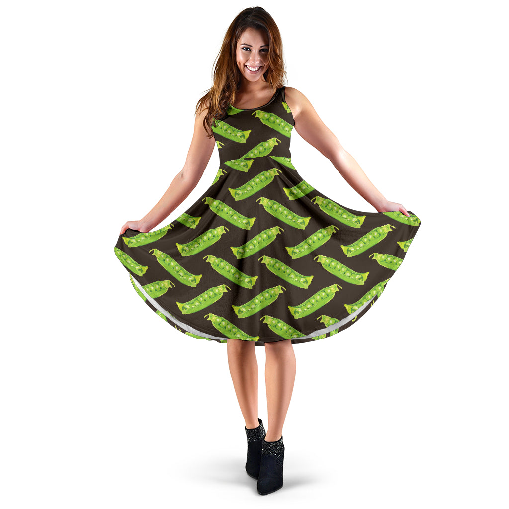Green Peas Pattern Print Design 05 Sleeveless Midi Dress