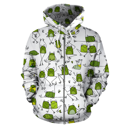 Sketch Funny Frog Pattern Zip Up Hoodie