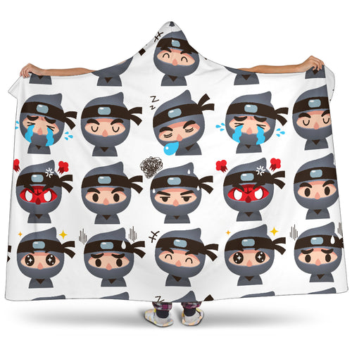 Cute Ninja Design Pattern Hooded Blanket
