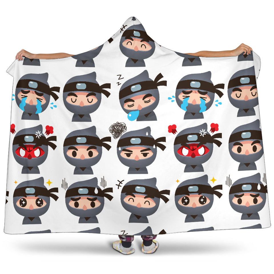 Cute Ninja Design Pattern Hooded Blanket