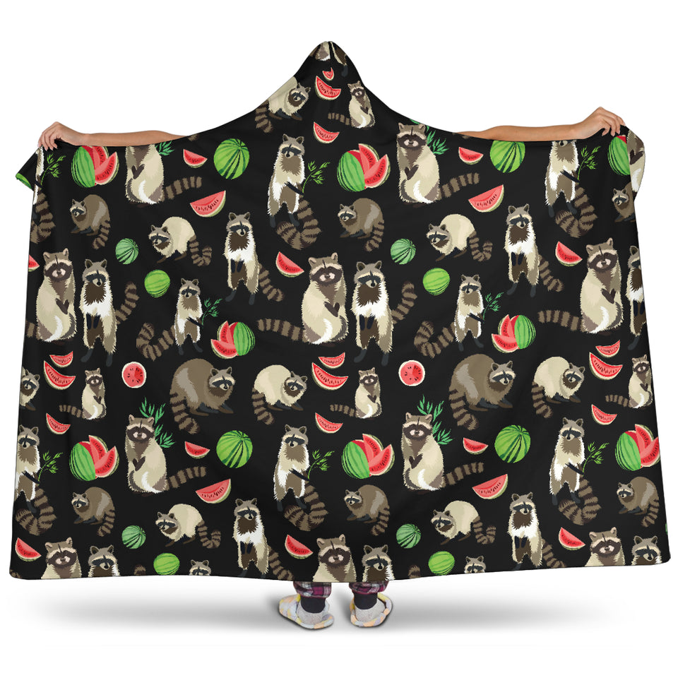 Raccoon Watermelon Pattern Hooded Blanket