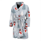 Snowman Christmas  Tree Snow Gray Background Men'S Bathrobe