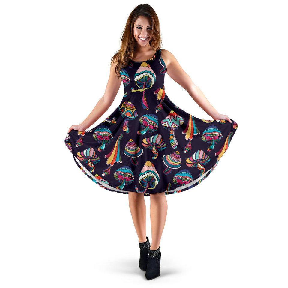 Colorful Mushroom Pattern Sleeveless Midi Dress