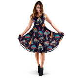 Colorful Mushroom Pattern Sleeveless Midi Dress