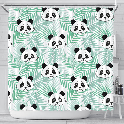 Panda Pattern Tropical Leaves Background Shower Curtain Fulfilled In US
