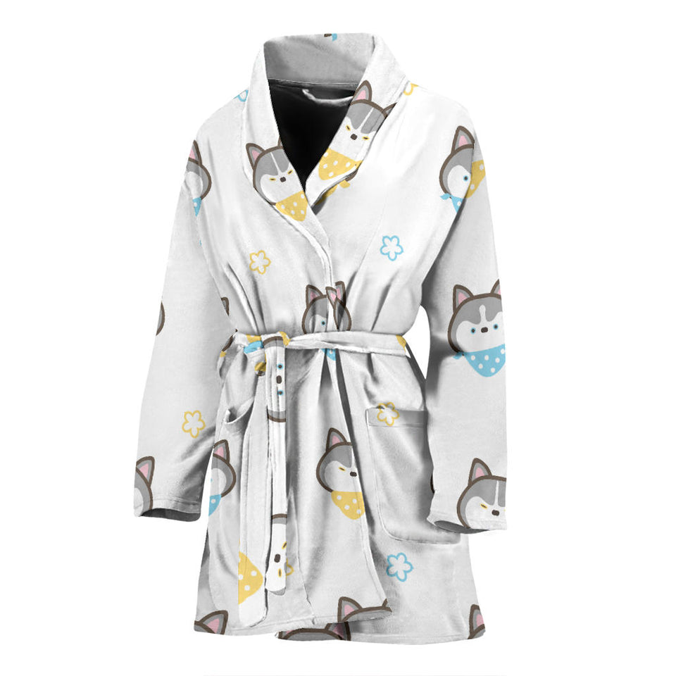 Cute Siberian Husky Pattern Women'S Bathrobe