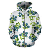 Blueberry White Background Zip Up Hoodie