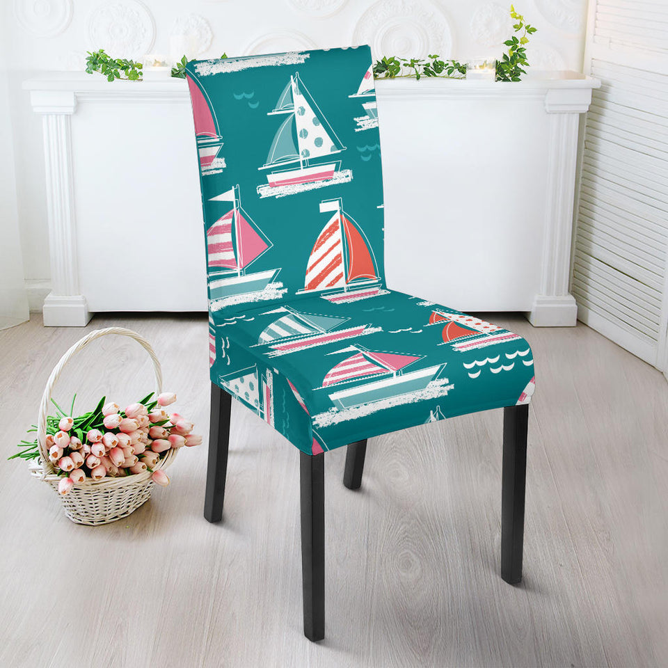 Cute Sailboat Pattern Dining Chair Slipcover
