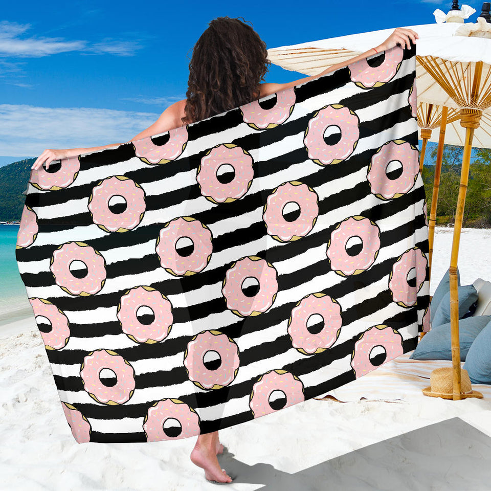 Donuts Pink Icing Striped Pattern Sarong