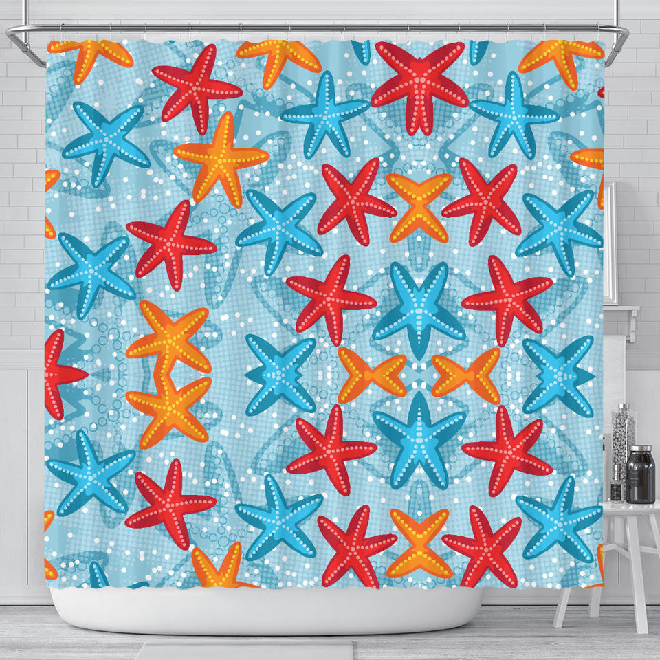 Blue Red Orange Starfish Pattern Shower Curtain Fulfilled In US