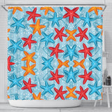Blue Red Orange Starfish Pattern Shower Curtain Fulfilled In US