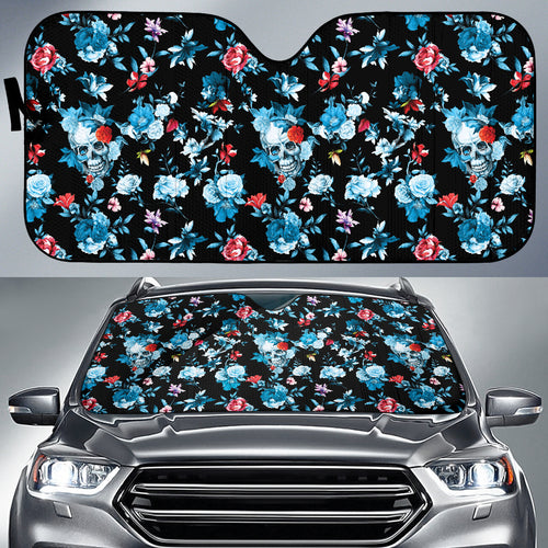 Skull Flower Roses Leave Pattern Car Sun Shade