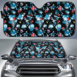 Skull Flower Roses Leave Pattern Car Sun Shade