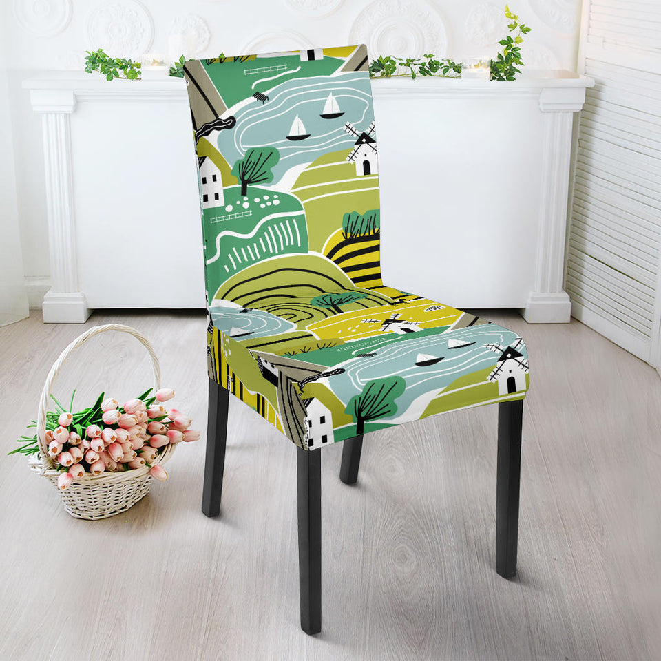 Hand Drawn Windmill Pattern Dining Chair Slipcover