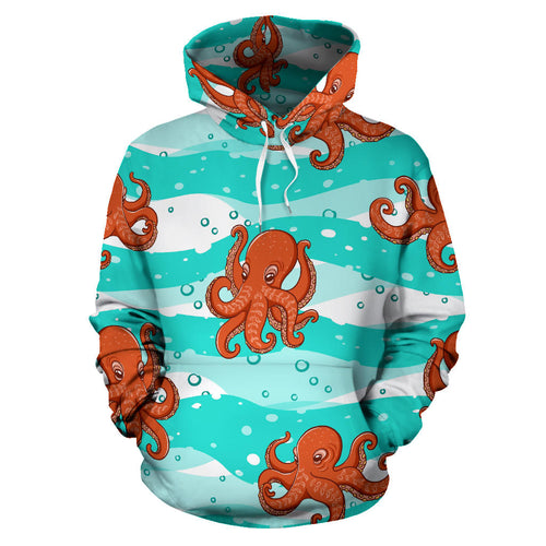 Octopuses Sea Wave Background Men Women Pullover Hoodie