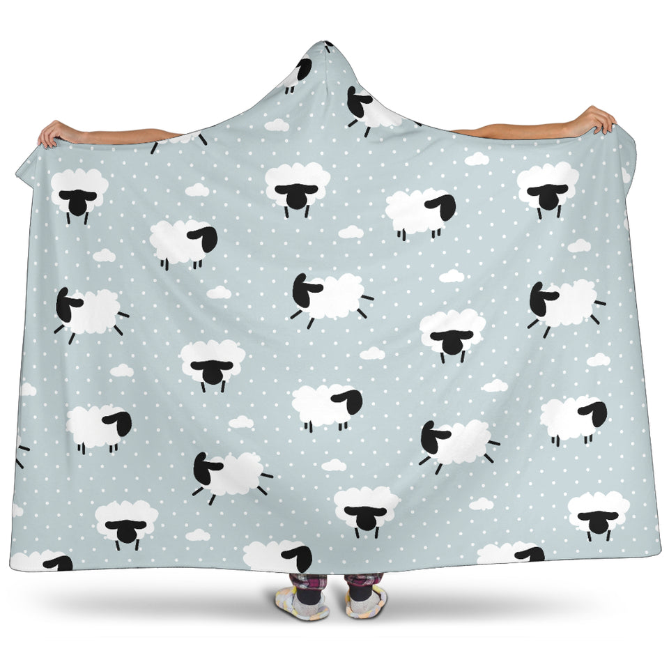 Sheep Polka Dot Cloud Pattern Hooded Blanket