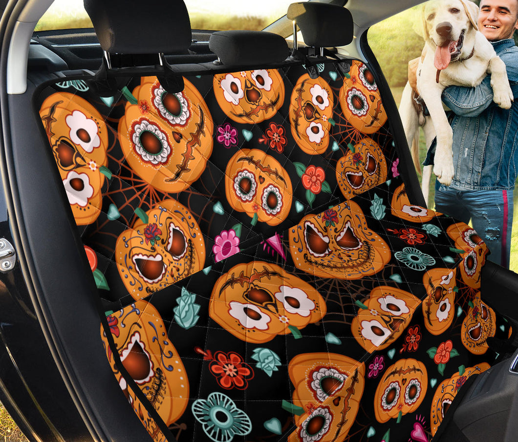 Pumpkin Flowers Spiderweb Halloween Theme Dog Car Seat Covers