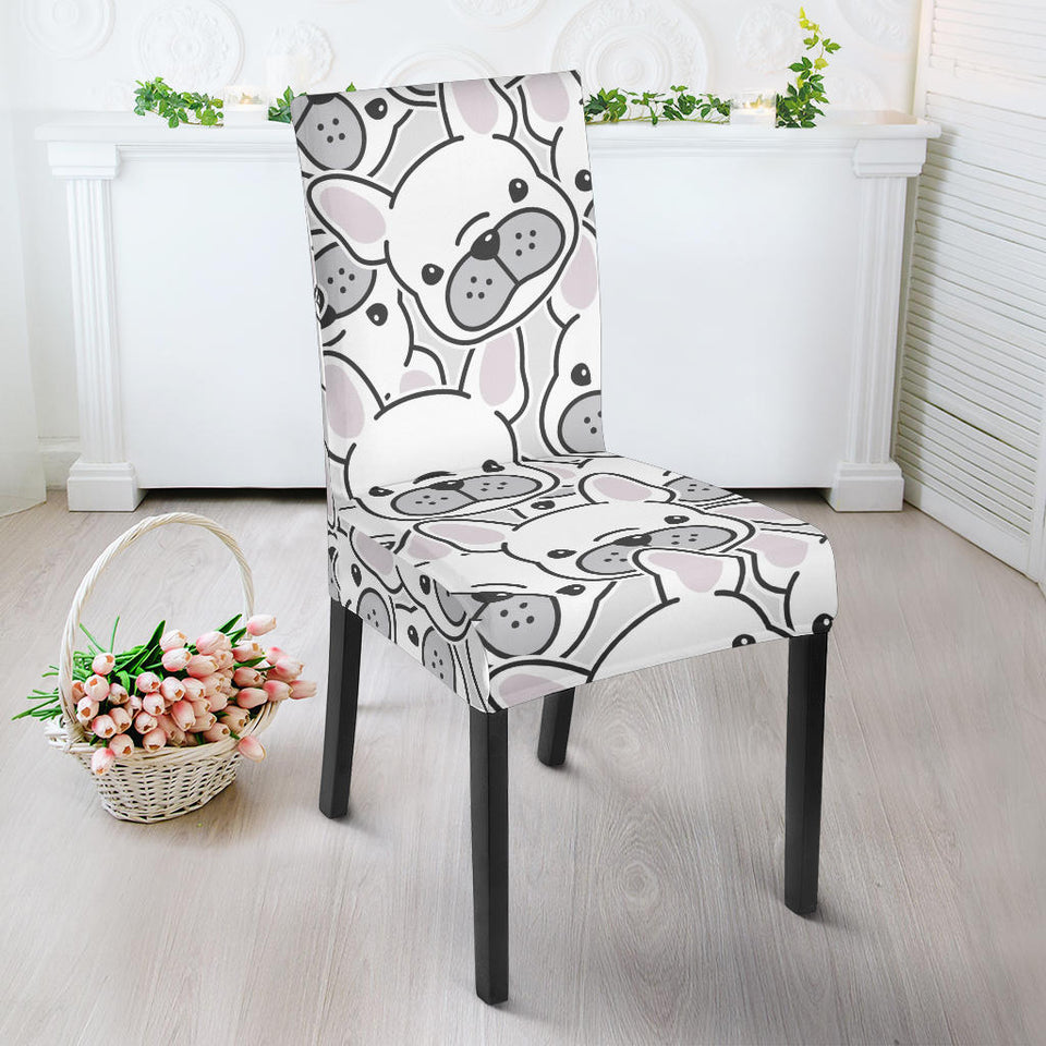 Cute French Bulldog Head Pattern Dining Chair Slipcover