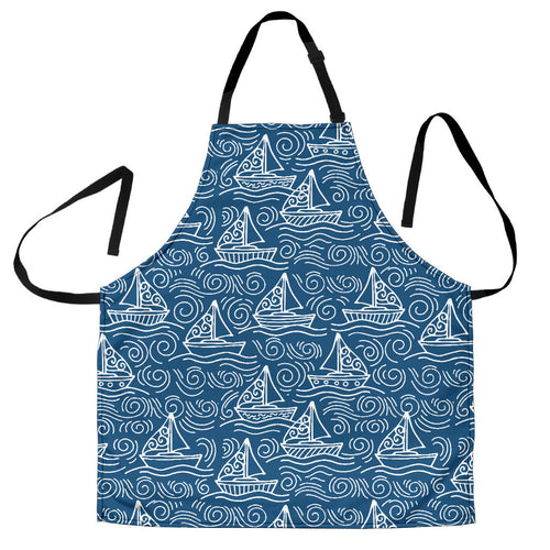 Hand Drawn Sailboat Pattern Adjustable Apron