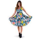 Colorful Mushroom Design Pattern Sleeveless Midi Dress