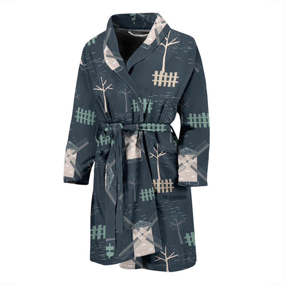 Windmill Tree Pattern Men'S Bathrobe