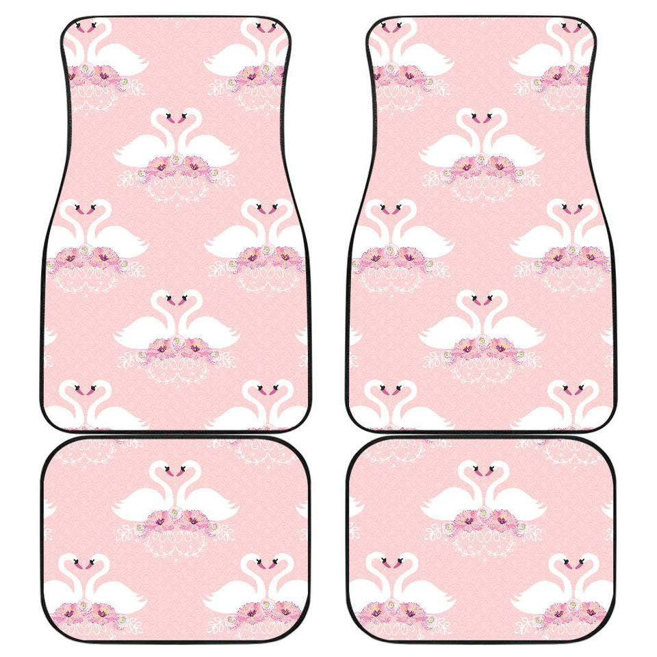 White Swan And Flower Love Pattern Front And Back Car Mats