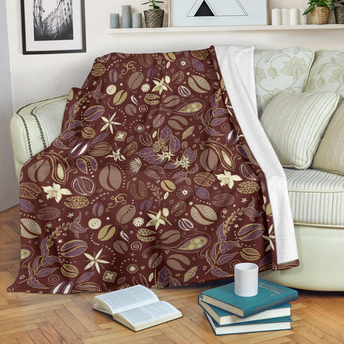 Coffee Bean Flower Pattern Premium Blanket