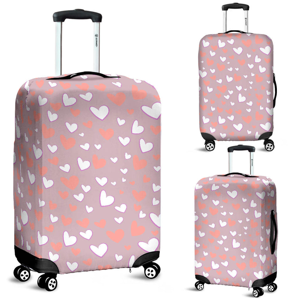 Coral White Heart Pattern Luggage Covers