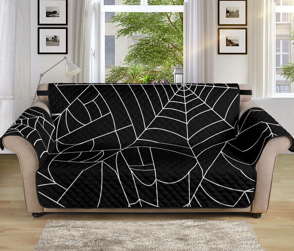 Spider web pattern Black background white cobweb Sofa Cover Protector