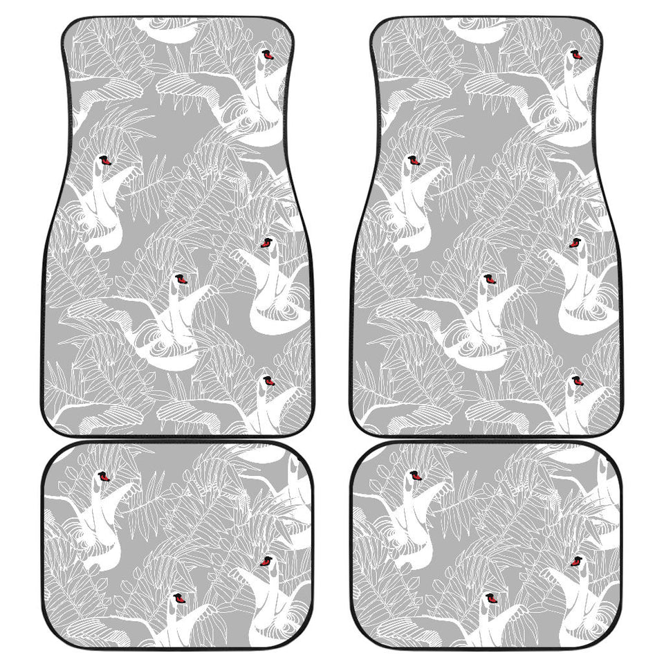 White Swan Gray Background Front And Back Car Mats