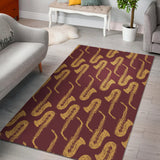 Hand Drawn Gold Saxophone Red Background  Area Rug