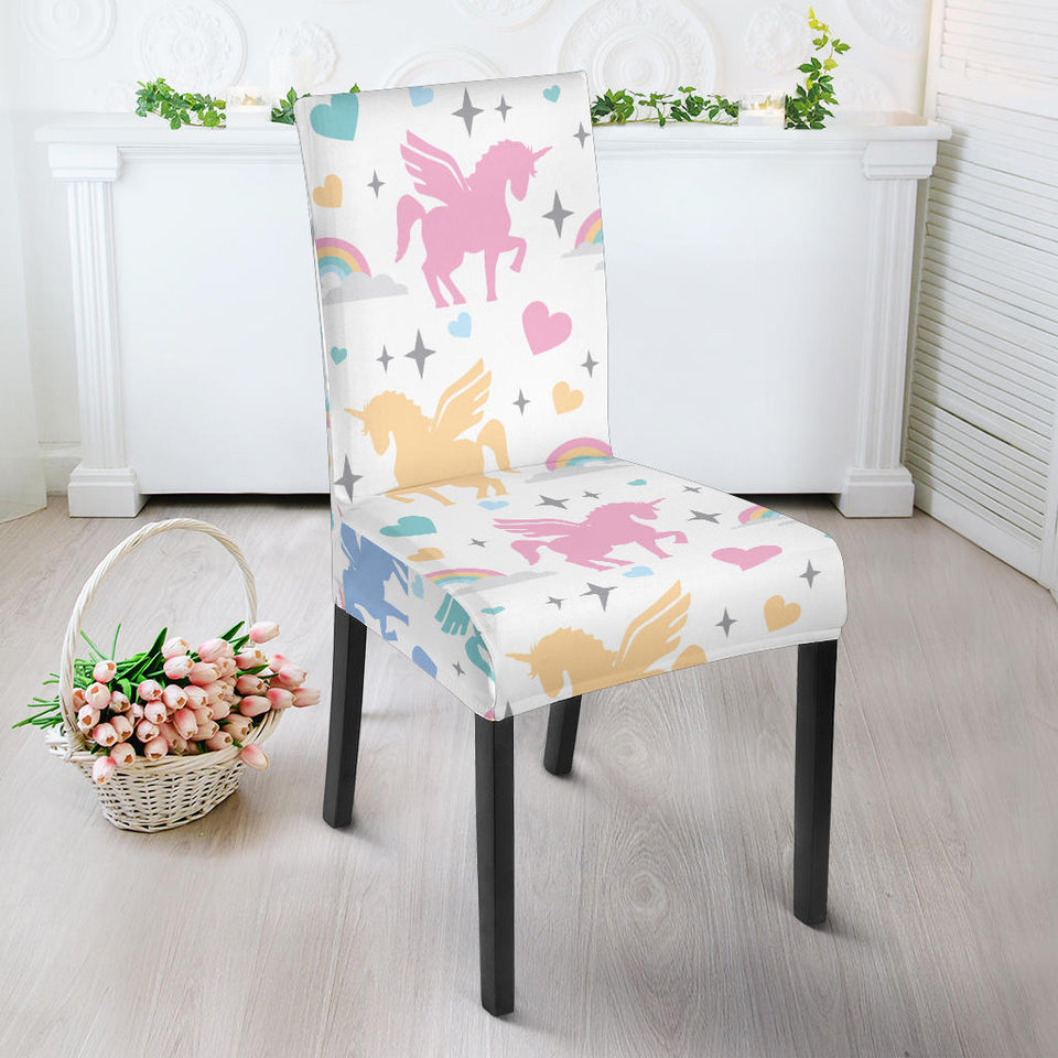 Colorful Unicorn Rainbow Heart Pattern Dining Chair Slipcover