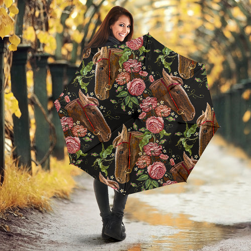 Horse Head Wild Roses Pattern Umbrella